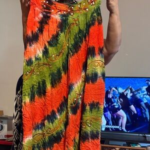 Vibrant Tie-Dye Dress with Beaded Details